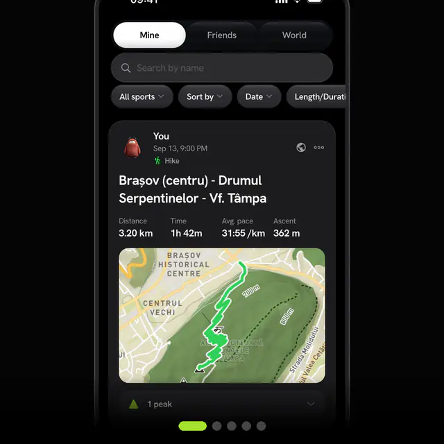 Trails: routes worth walking near you, from people who have walked them. Filter by activity, difficulty and length, see them on a map, save one or download it for offline.